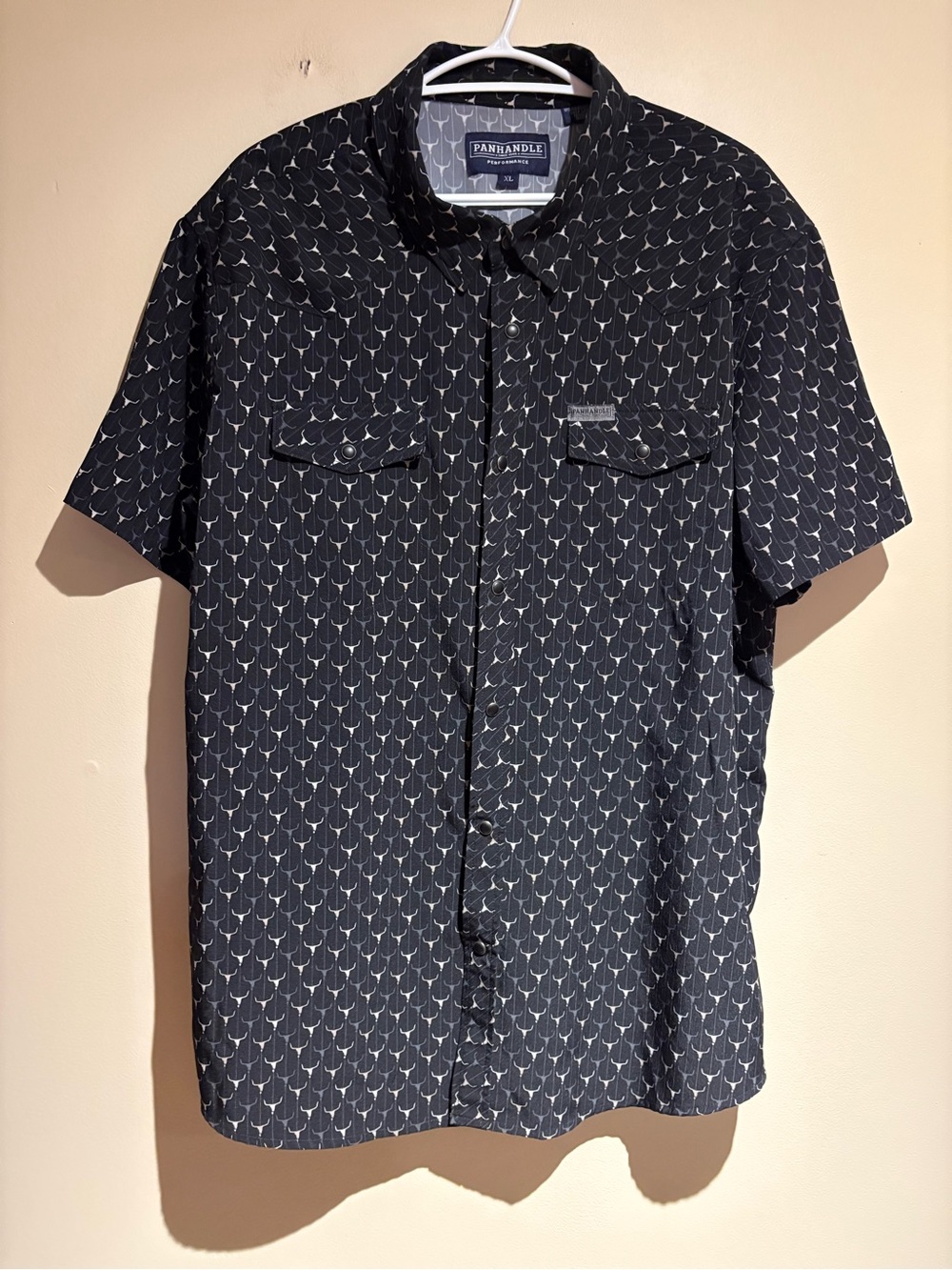 Panhandle Cow Bull Skull Snap Button Down Short Sleeve Shirt Size XL